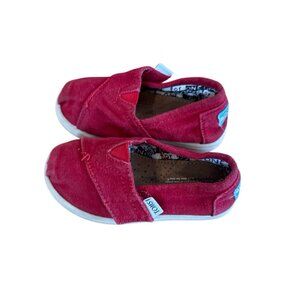 Toms Classics Red Tiny Toddler Slip On Casual Canvas Flat Shoes Toddler 6
